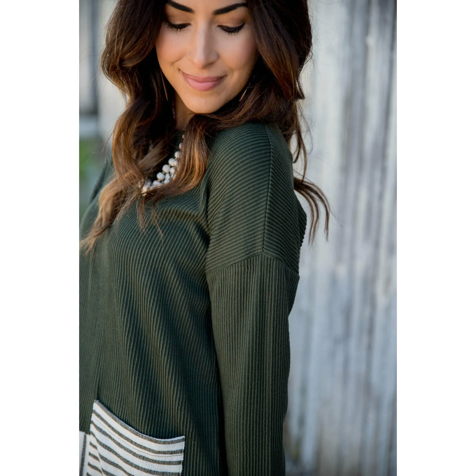 Texture Stripe Trimmed Blouse