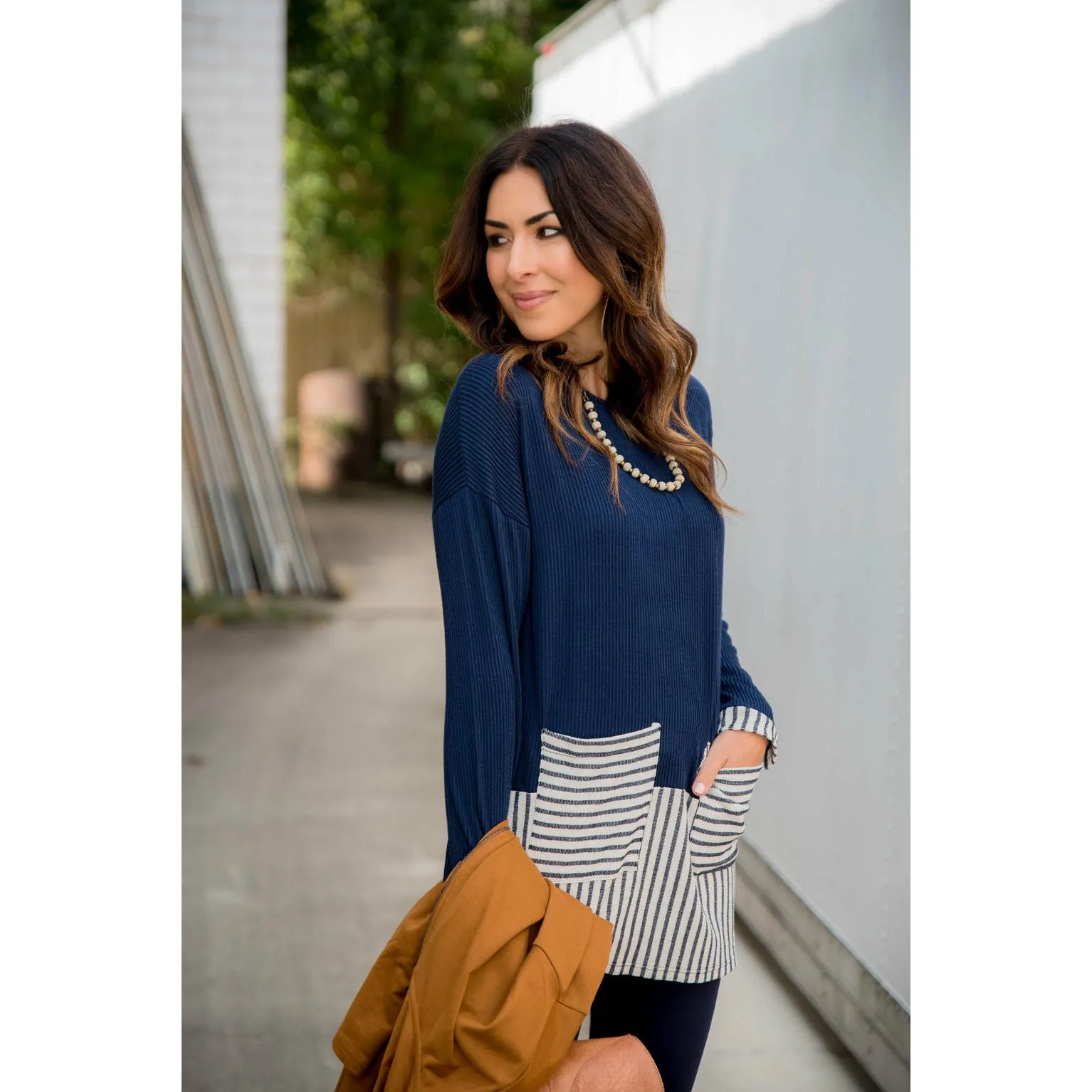 Texture Stripe Trimmed Blouse