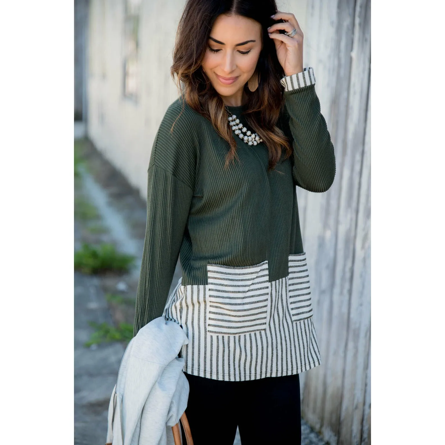 Texture Stripe Trimmed Blouse
