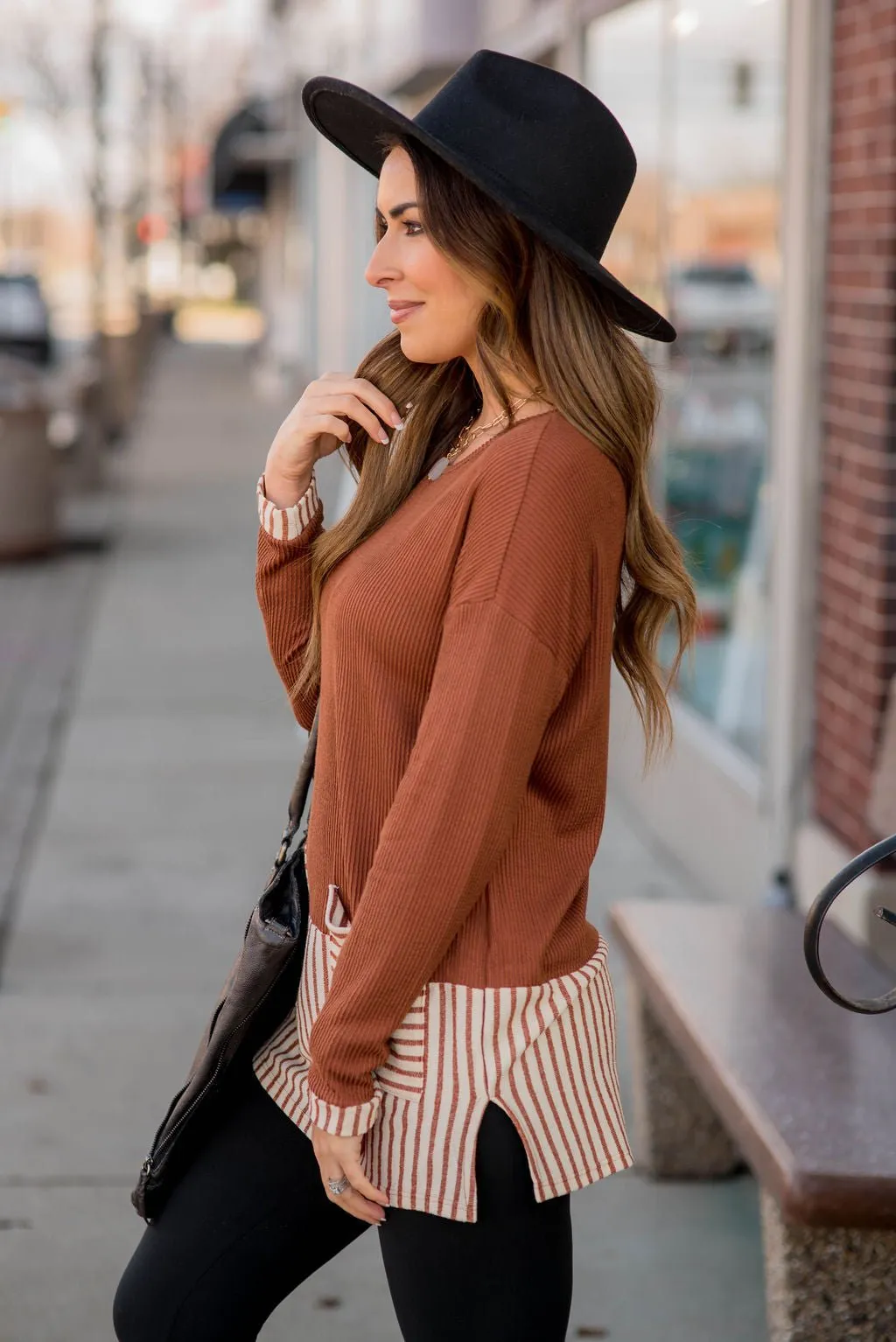 Texture Stripe Trimmed Blouse