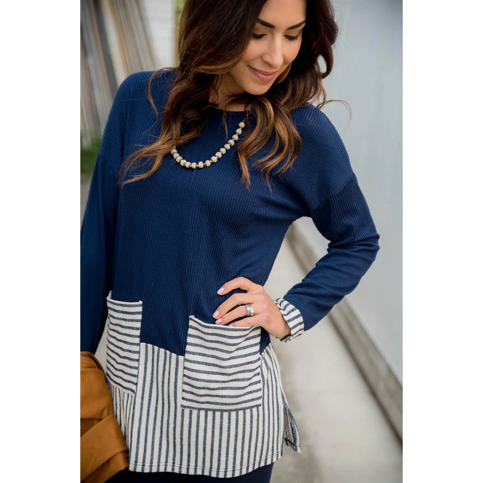 Texture Stripe Trimmed Blouse