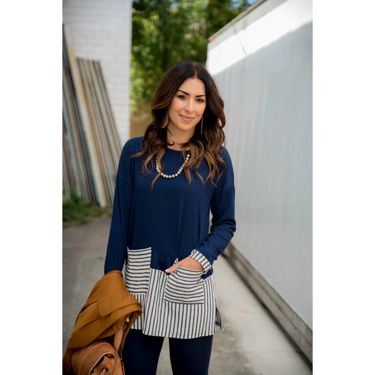 Texture Stripe Trimmed Blouse