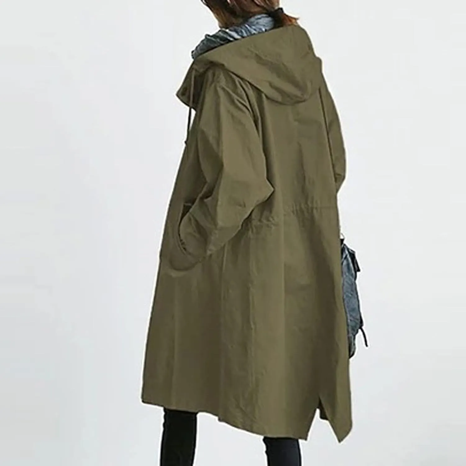 UOFOCO Womens Anorak Rain Coat with Hood Waterproof Plus Size Long Rain Jacket Trench Coat Windbreaker for Women