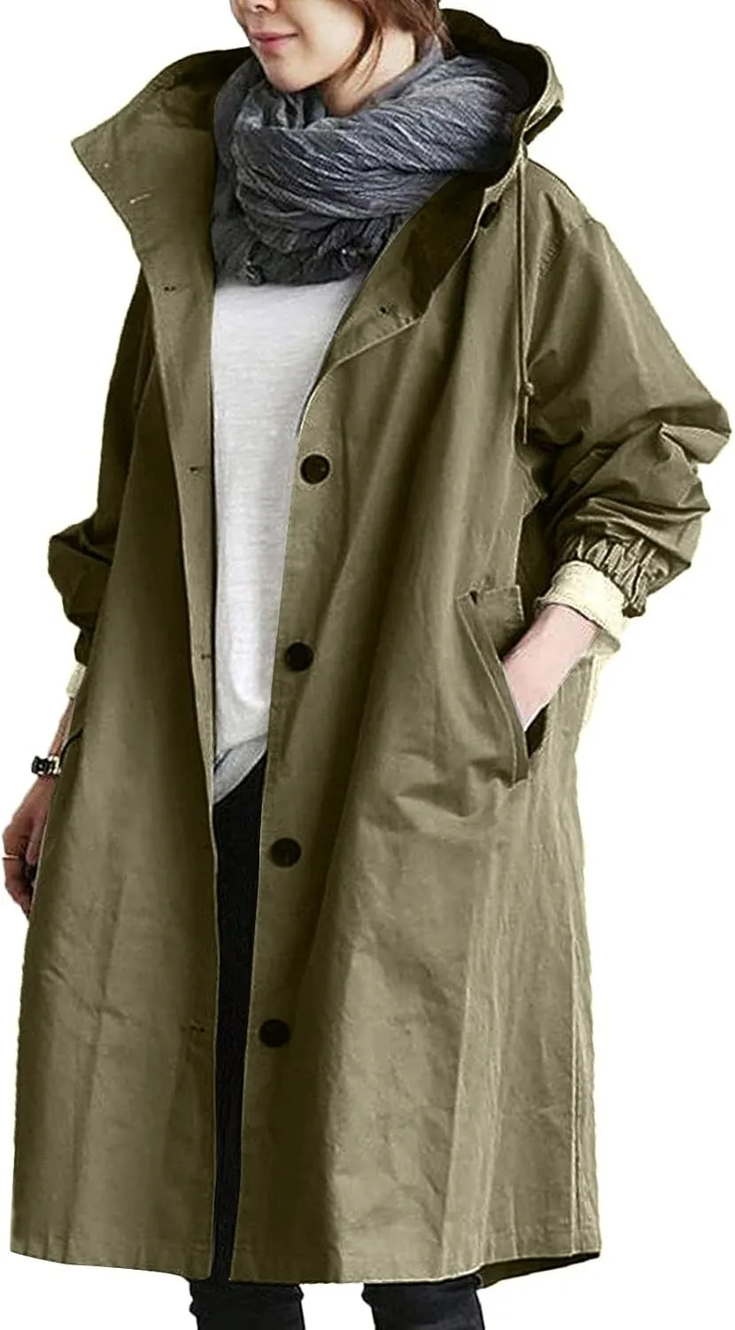 UOFOCO Womens Anorak Rain Coat with Hood Waterproof Plus Size Long Rain Jacket Trench Coat Windbreaker for Women