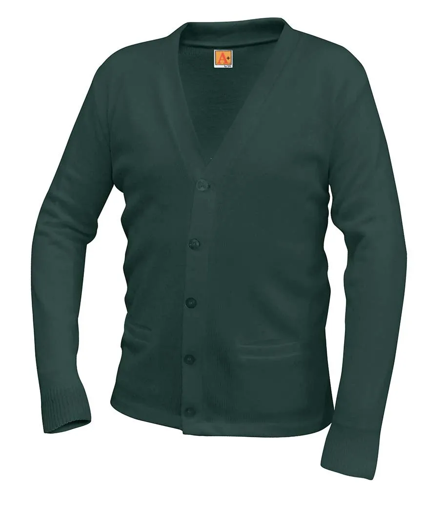 V-Neck Cardigan - w/ School Logo - Green