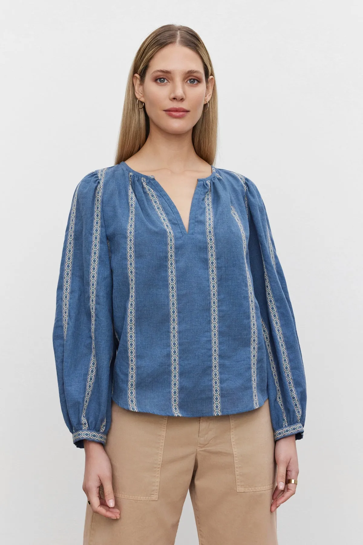 Velvet by Graham & Spencer Raylee 06 Striped Blouse | Blue | Clearance Final Sale