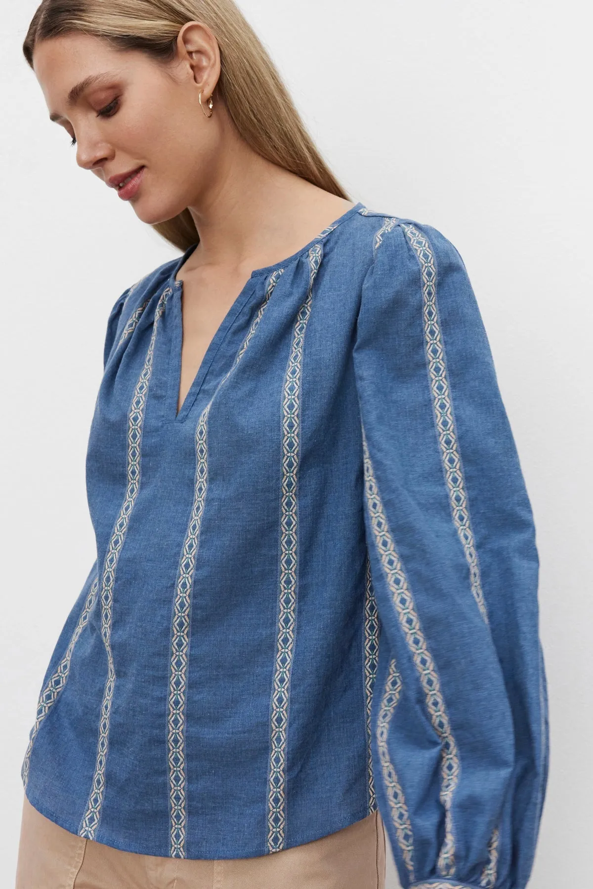 Velvet by Graham & Spencer Raylee 06 Striped Blouse | Blue | Clearance Final Sale