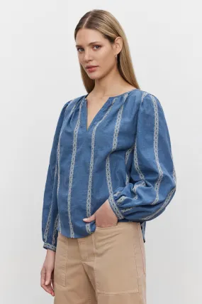 Velvet by Graham & Spencer Raylee 06 Striped Blouse | Blue | Clearance Final Sale