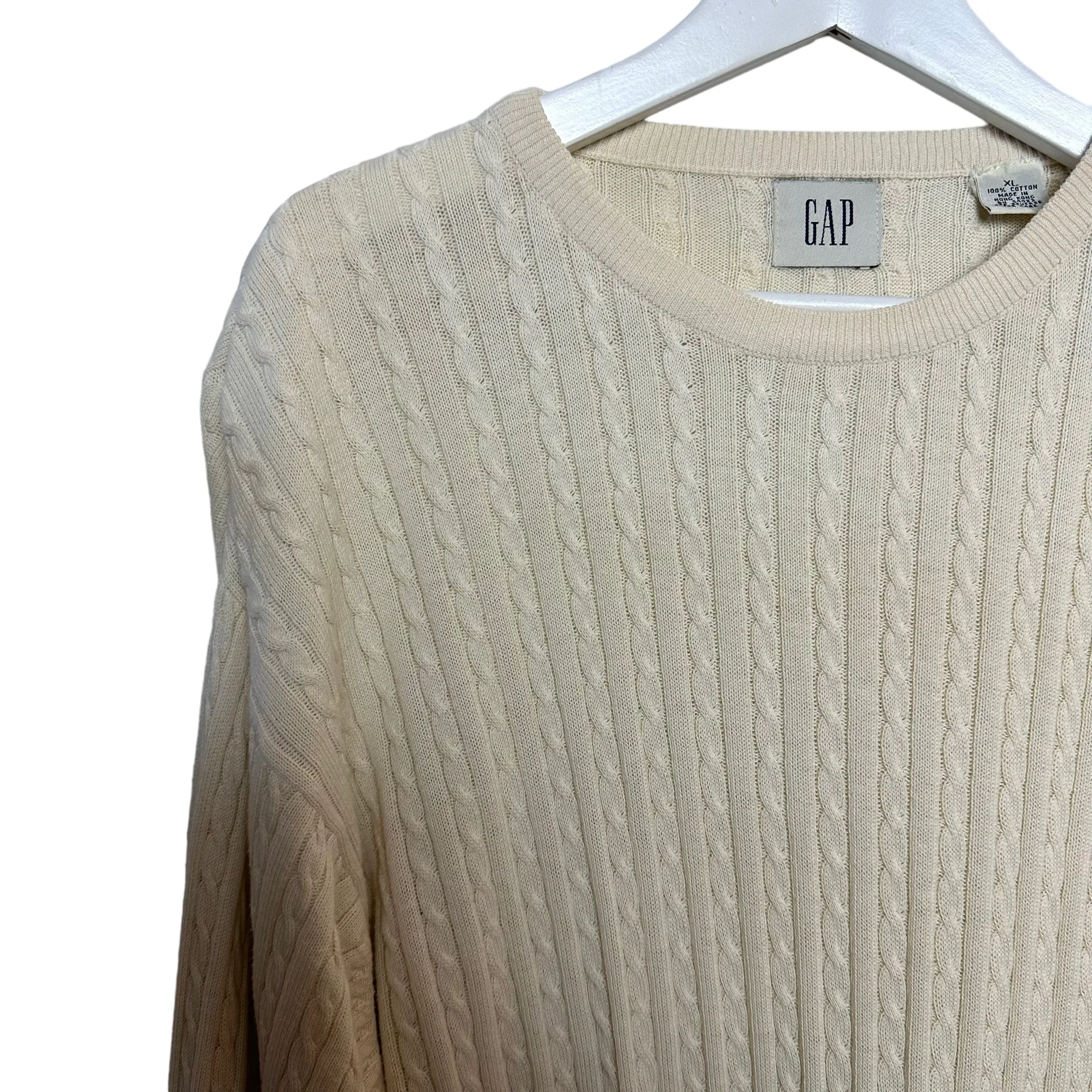 Vintage Gap Cream Cable Knit Sweater Cotton Pullover Crewneck XL