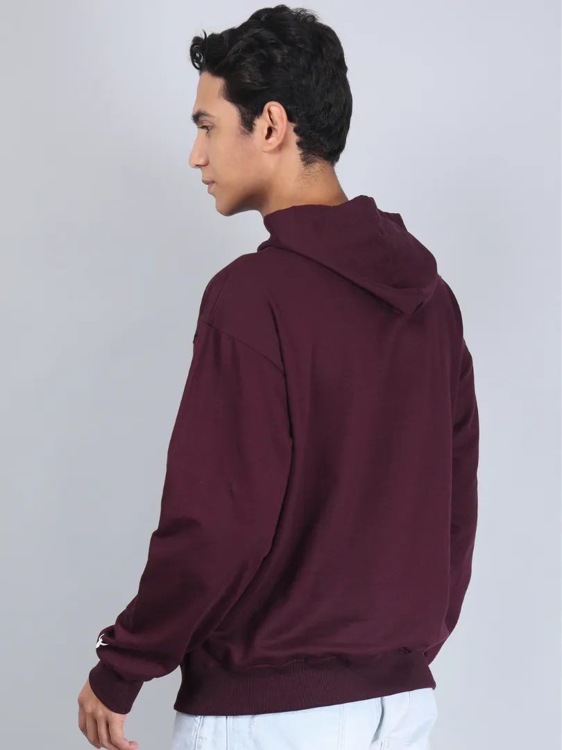 Wine Colour Relaxed Fit Hoodie for Men
