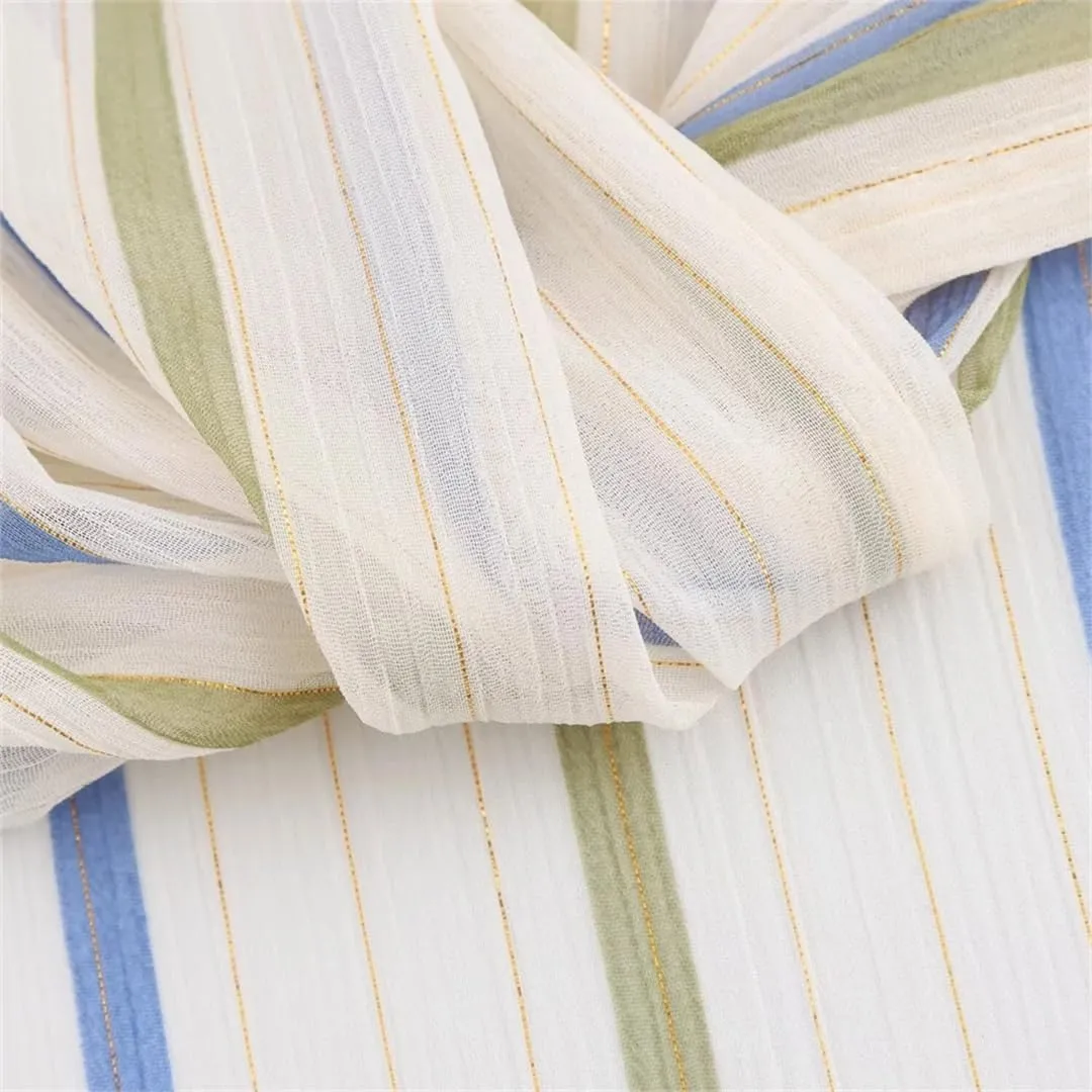 Women Casual Striped Long Sleeved Lapel Shirt V-Neck Buttons Asymmetric Top Loose Folds Top