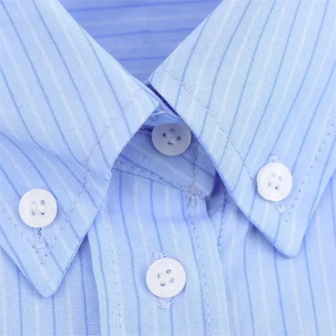 Women Casual Striped Poplin Blouse Long Sleeve Loose Shirts Lapel Office Lady Buttons Work Top