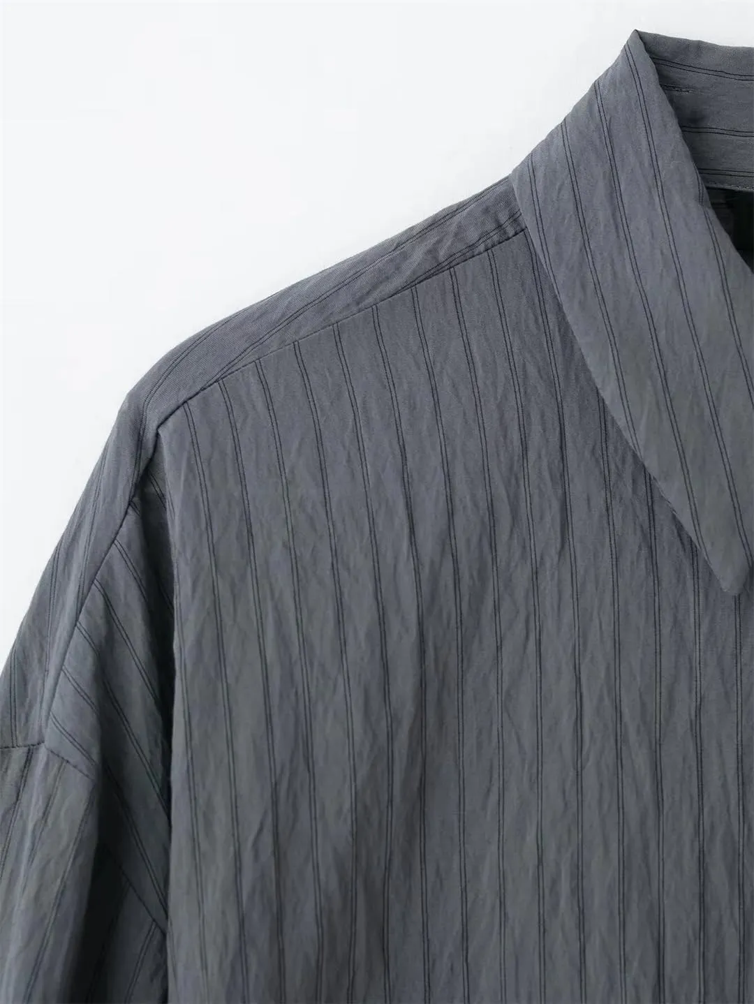 Women European American Adjustable Blouse Long Sleeved Striped Lapel Shirt Slim Fit Top
