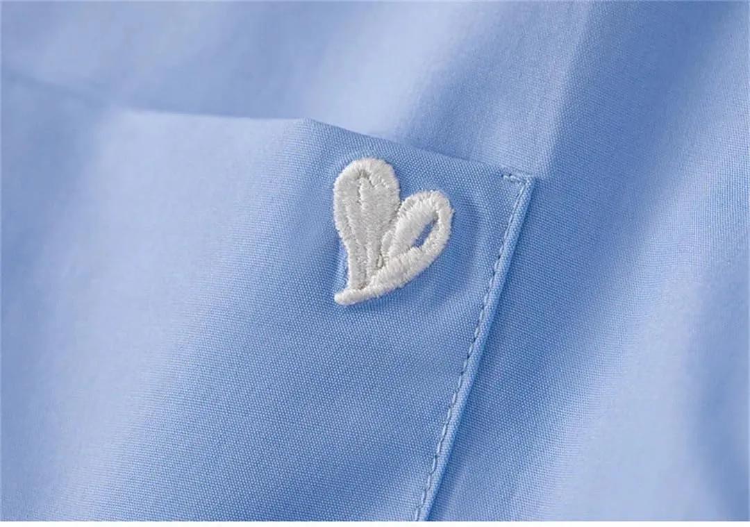 Women Patchwork Striped Shirts Cuff Casual Office Lady Blouse Embroidery Solid Color Top