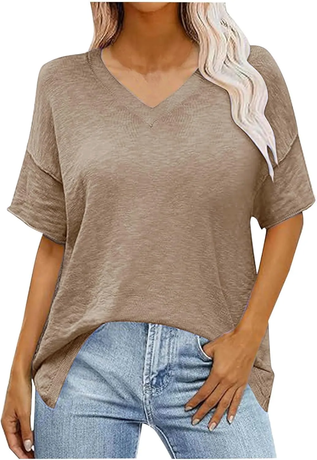 Women Summer Pullover Top for Leggings Oversized Short Sleeve Drop Shoulder Casual T-Shirts Trendy Tees 2025