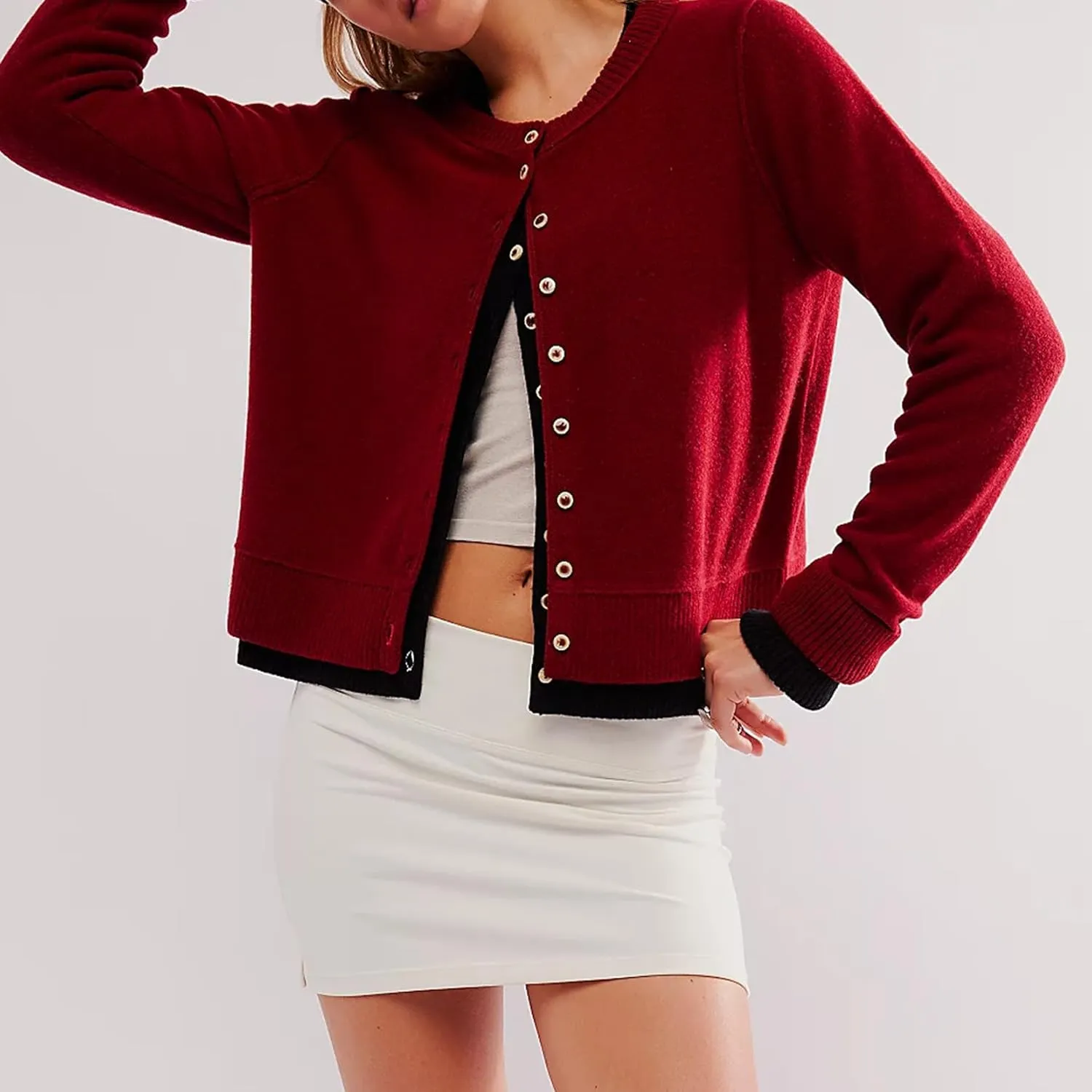 Women Y2k Classic Crop Cardigan Sweater Button Down Long Sleeve Lightweight Knit Basic Shirt Fall Cardigan Tops