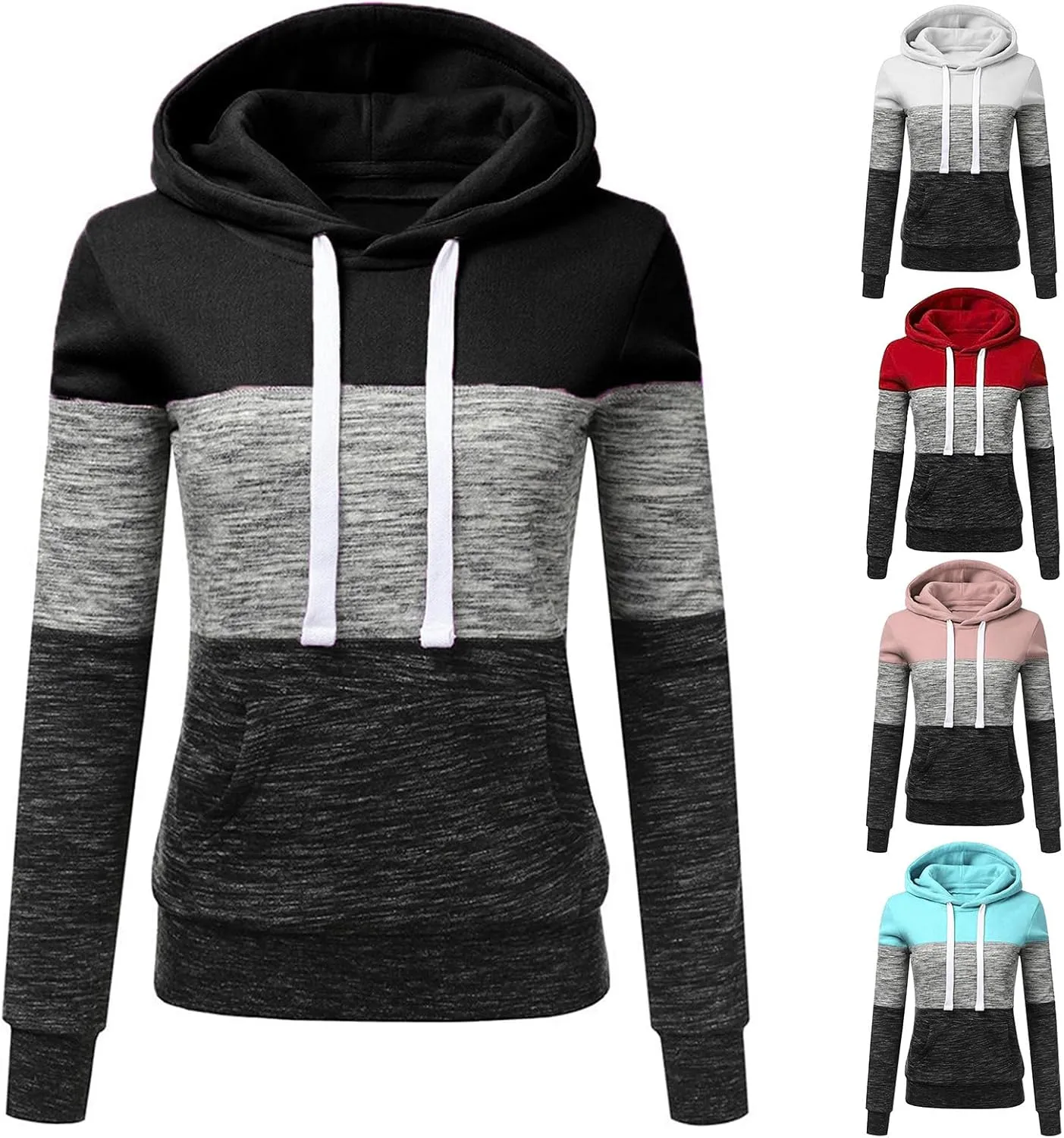 Womens Basic Lightweight Zip-Up Hoodie Long Sleeve Thin Jacket Color Block Casual Hooded Sweatshirt Trending Tops