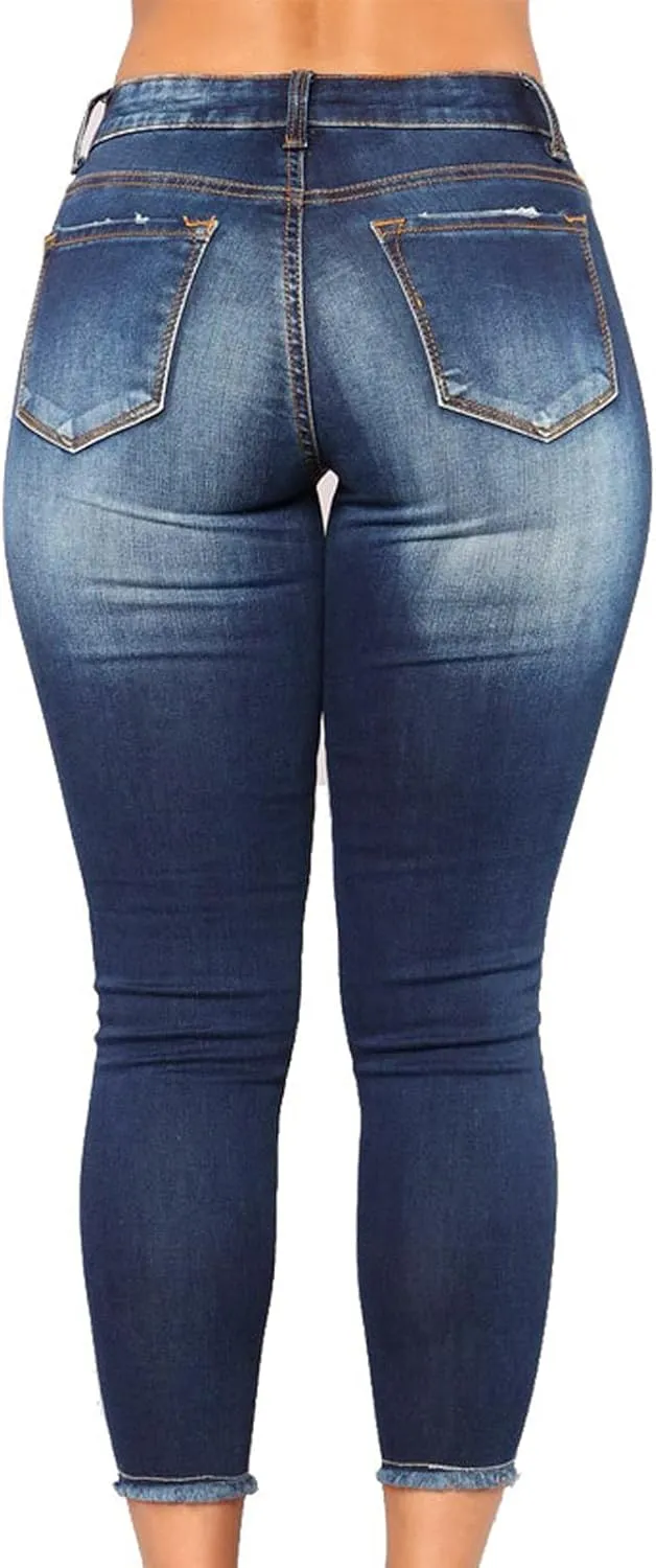 Women's Curvy High Waist Stretch Jeans Butt Lifting Skinny Pockets Denim Pants Comfy Outside Colombian Ripped Jeans