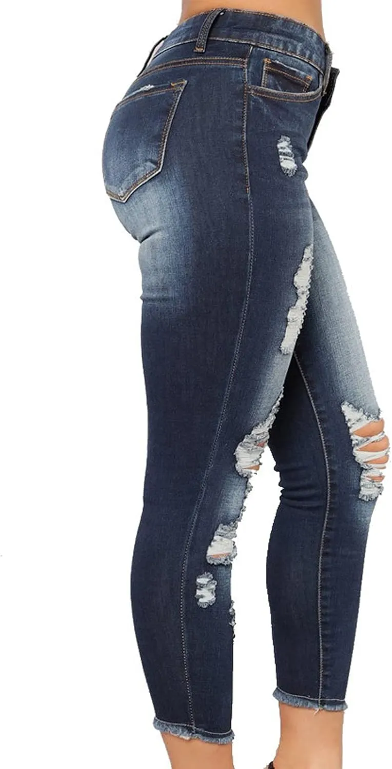 Women's Curvy High Waist Stretch Jeans Butt Lifting Skinny Pockets Denim Pants Comfy Outside Colombian Ripped Jeans