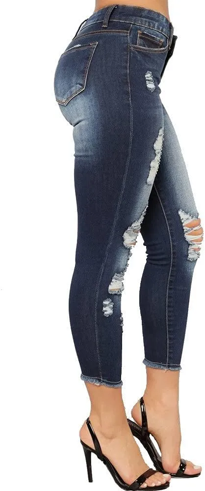 Women's Curvy High Waist Stretch Jeans Butt Lifting Skinny Pockets Denim Pants Comfy Outside Colombian Ripped Jeans