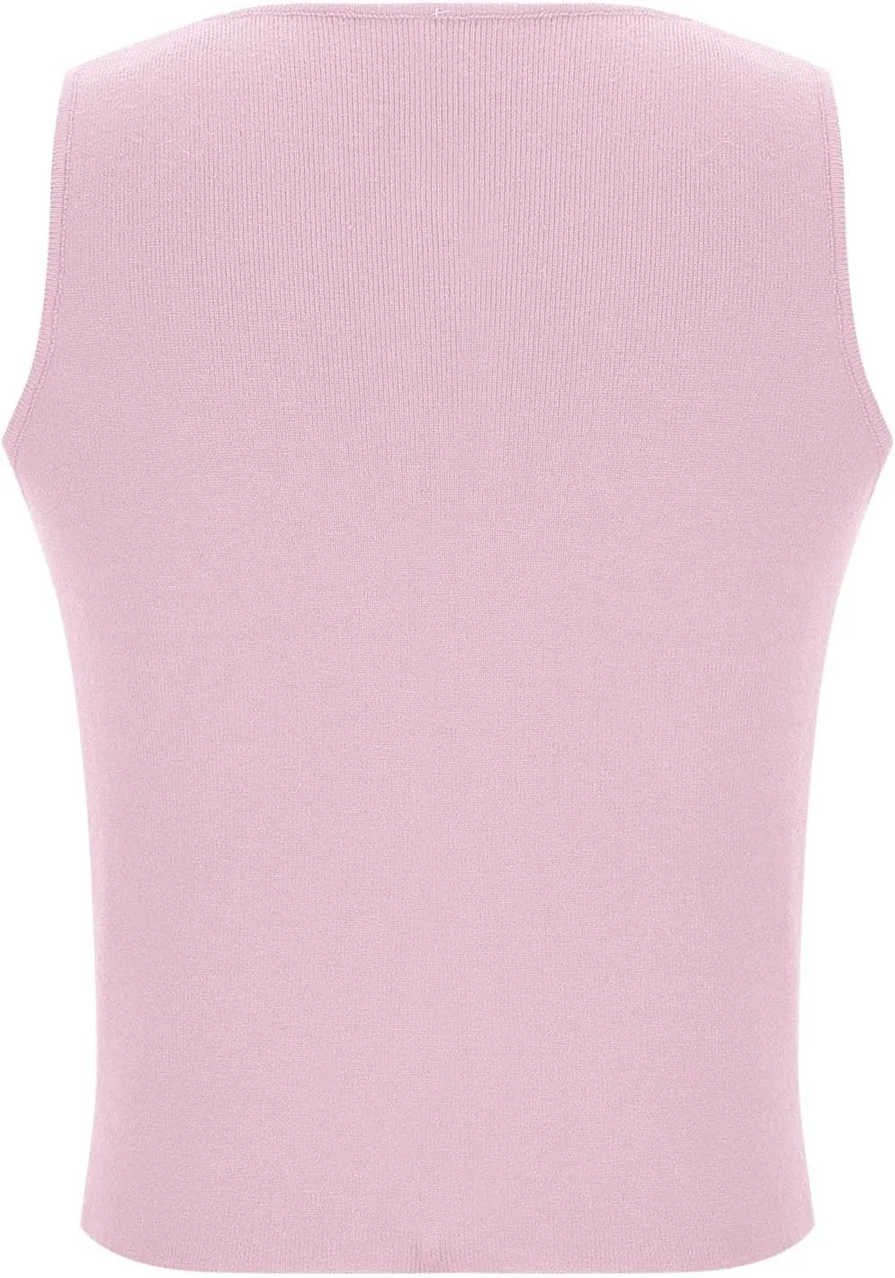 Women's Knitted Cotton Crop Tank Top Button Down Crew Neck Sweater Vest Solid Color Pullover Sleeveless Shirt