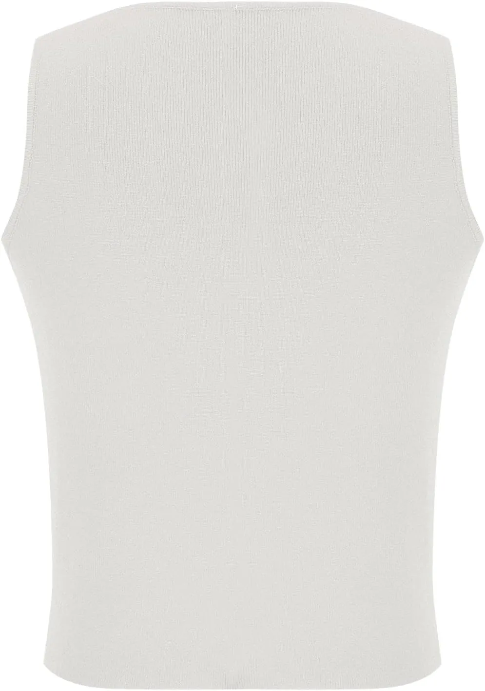 Women's Knitted Cotton Crop Tank Top Button Down Crew Neck Sweater Vest Solid Color Pullover Sleeveless Shirt
