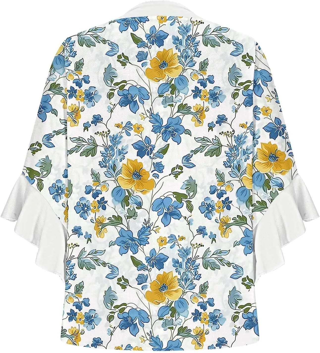 Women's Tops 3/4 Length Sleeves Floral Shirts Flowy Ruffle Sleeve Tops Half Button Down Shirt Summer V Neck Blouses