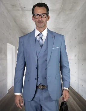 ZARGALA 3 PC STEEL BLUE MODERN FIT SUIT