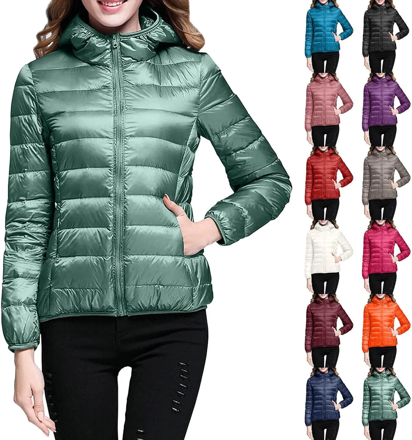 ZYXTIM Women's Packable Lightweight Puffer Jacket Warm Winter Jackets Long-Sleeve Water-Resistant Hooded Insulated Coats